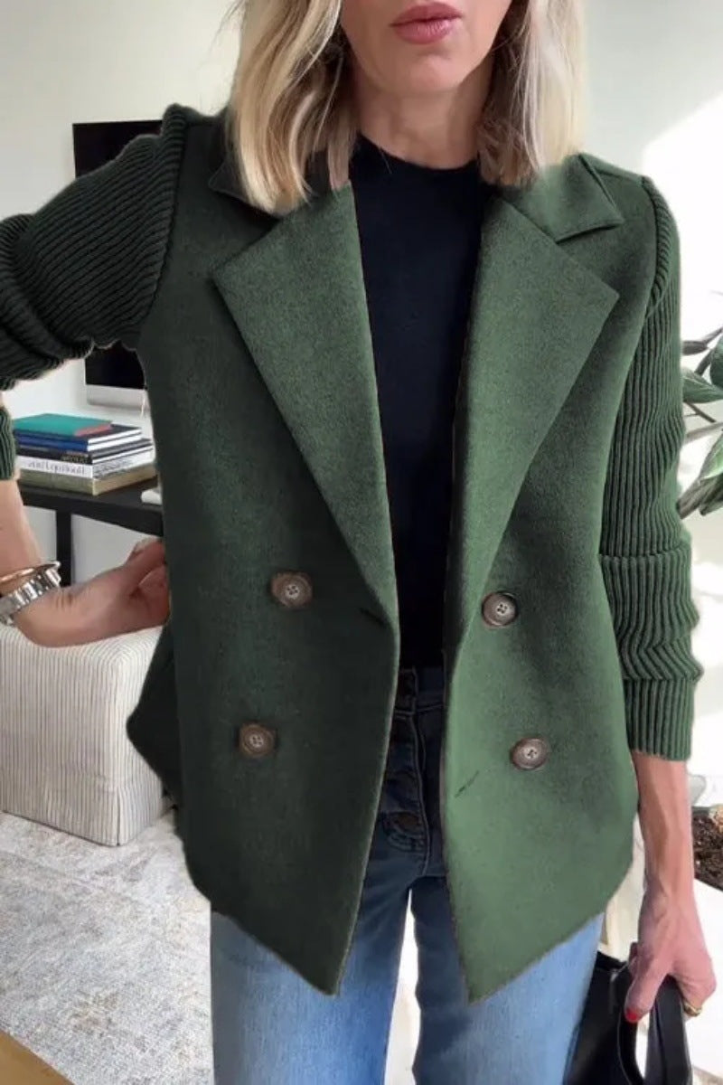 AURELLE – Double-Breasted Knit Sleeve Coat