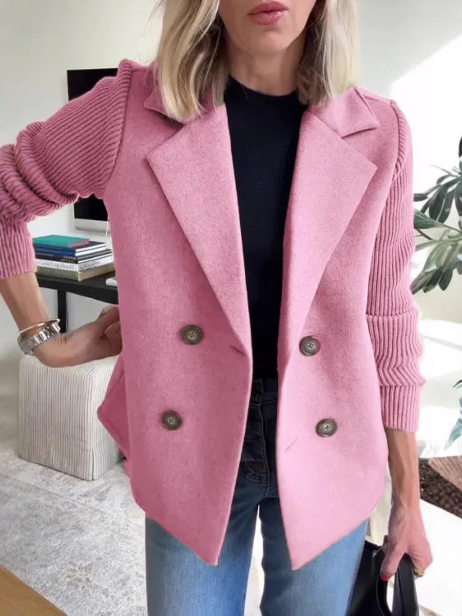 AURELLE – Double-Breasted Knit Sleeve Coat