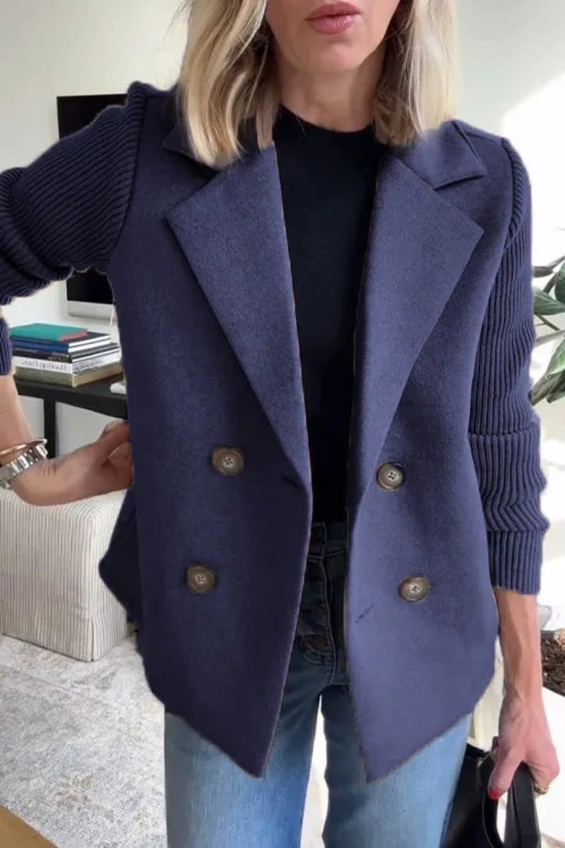 AURELLE – Double-Breasted Knit Sleeve Coat