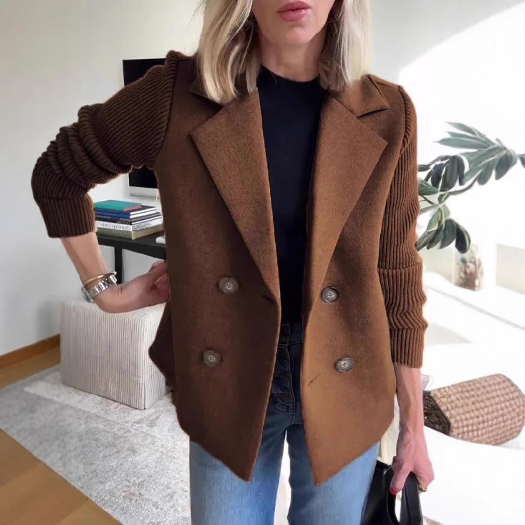 AURELLE – Double-Breasted Knit Sleeve Coat