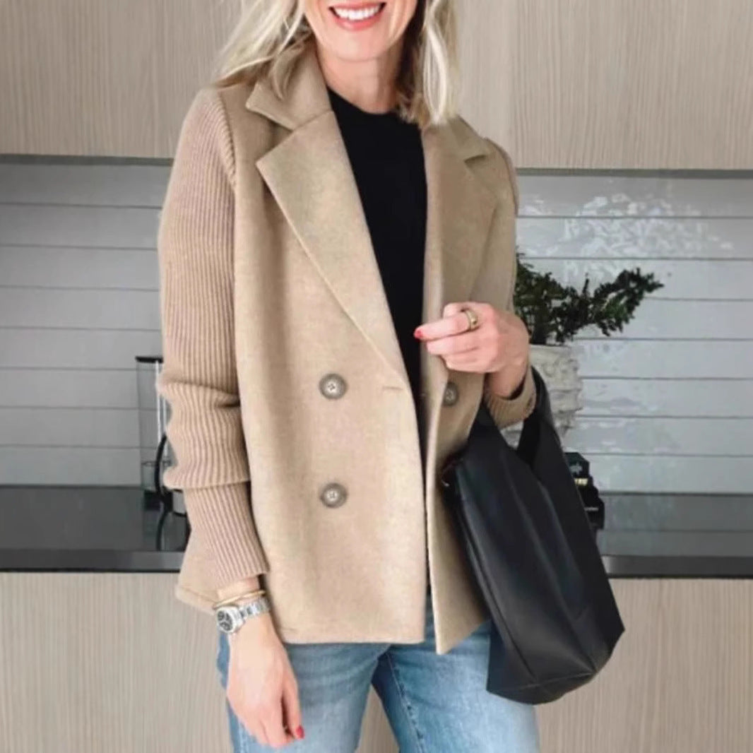 AURELLE – Double-Breasted Knit Sleeve Coat