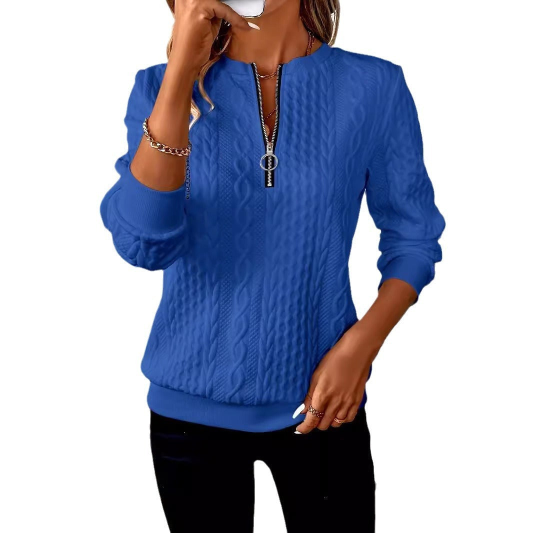 CÉLENE – Casual Quilted Zipper Sweater