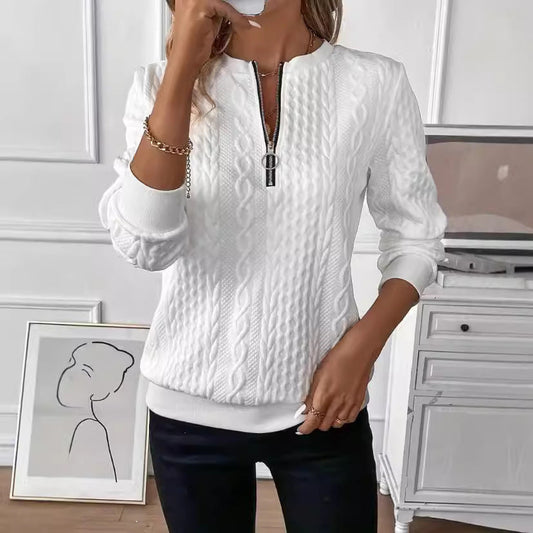 CÉLENE – Casual Quilted Zipper Sweater