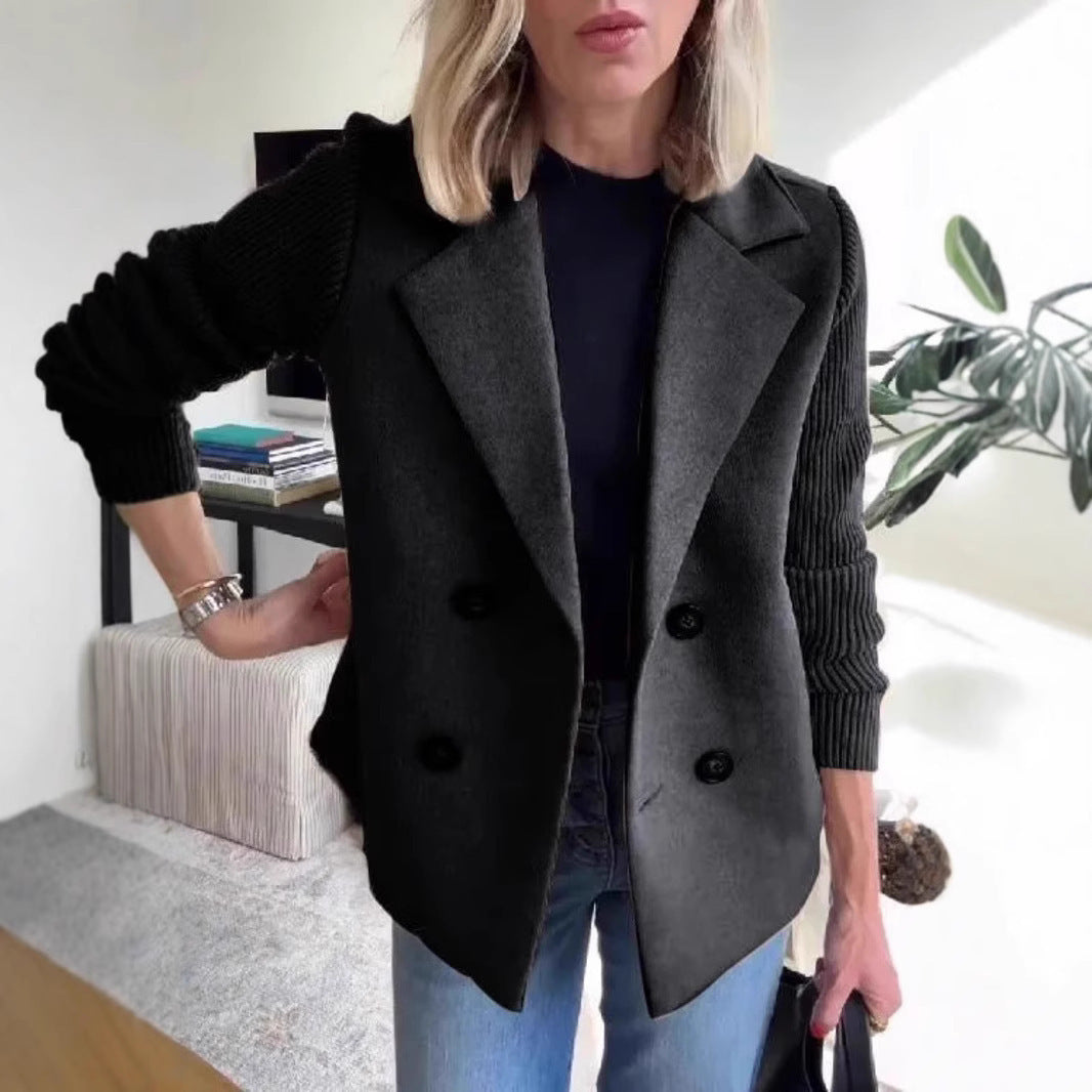 AURELLE – Double-Breasted Knit Sleeve Coat