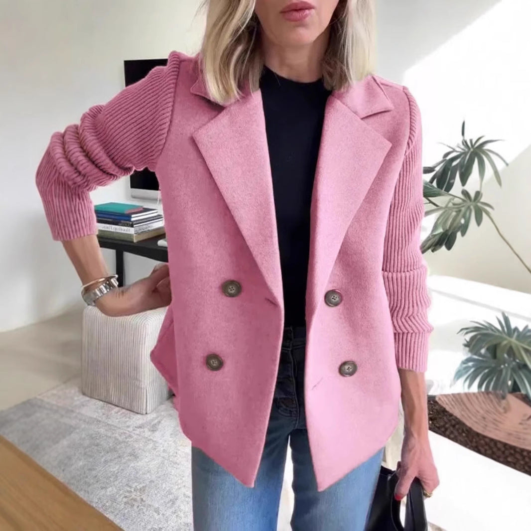 AURELLE – Double-Breasted Knit Sleeve Coat