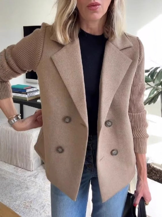 AURELLE – Double-Breasted Knit Sleeve Coat