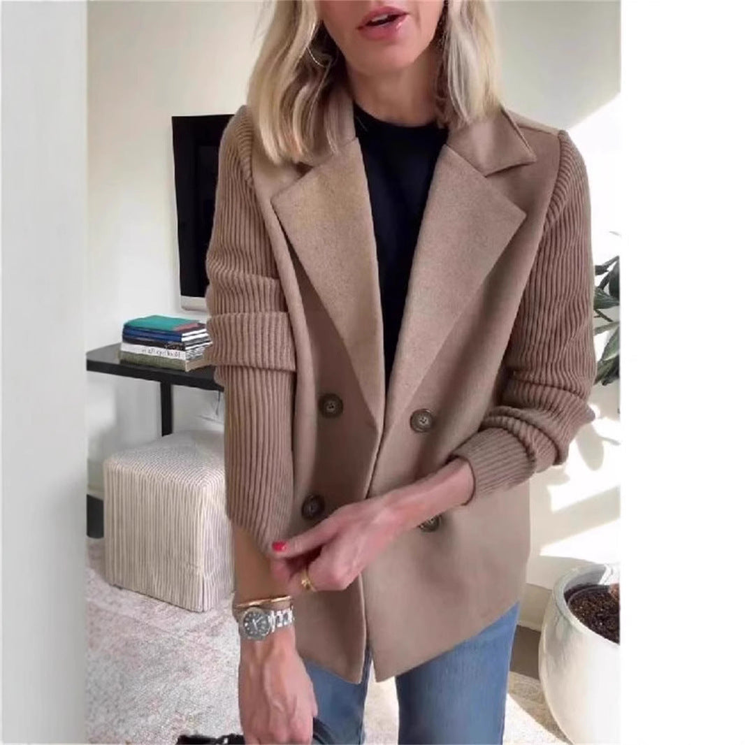 AURELLE – Double-Breasted Knit Sleeve Coat